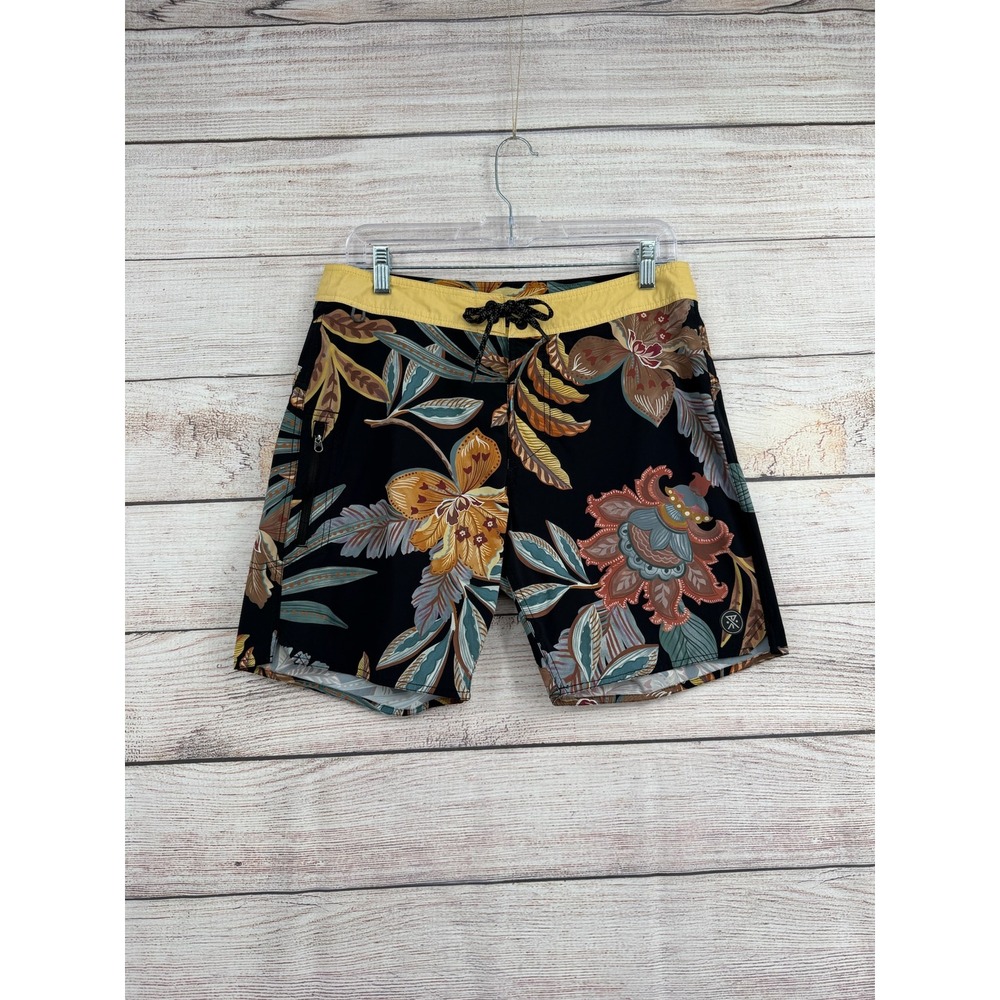 Roark The Boatman Board Shorts Mens 31 Black Floral Tropical Surf